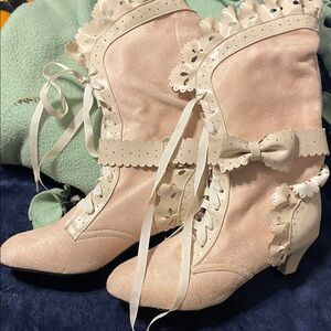 Elegant Pink Lace-Up Boots